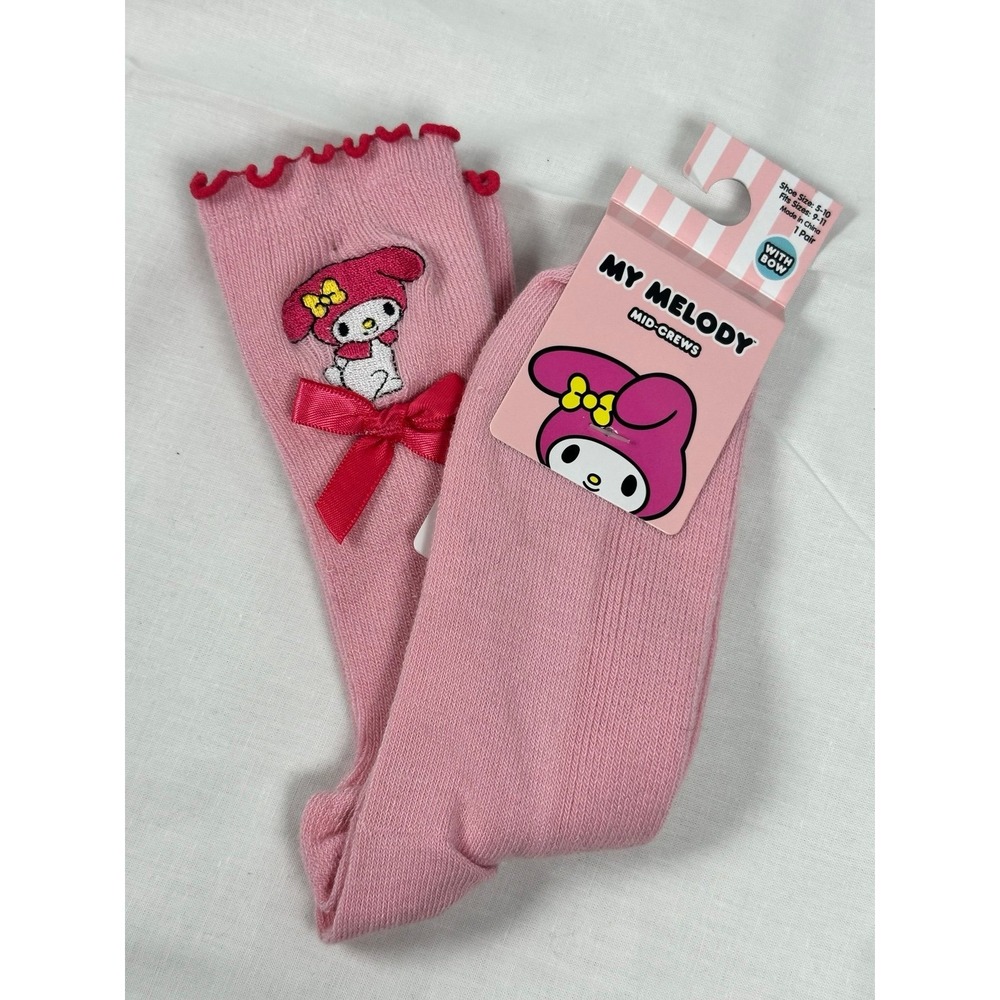 My Melody Pink Bow Mid‎ Crew Socks Sanrio New